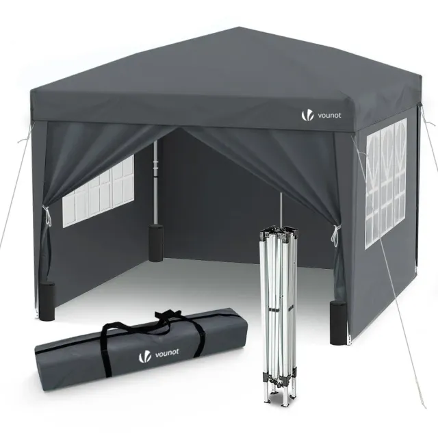 VOUNOT Gazebo Pieghevole 3x3 m Grigio con 4 Pareti