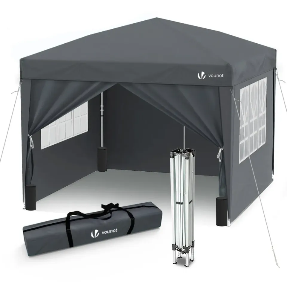 VOUNOT Gazebo Pieghevole 3x3 m Grigio con 4 Pareti