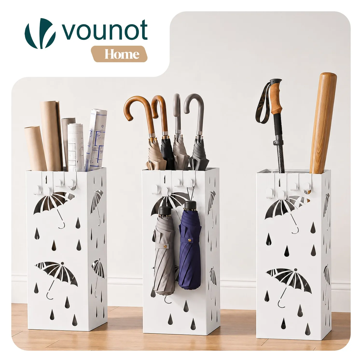 VOUNOT Portaombrelli Metallo Bianco 15,5cm con Ganci