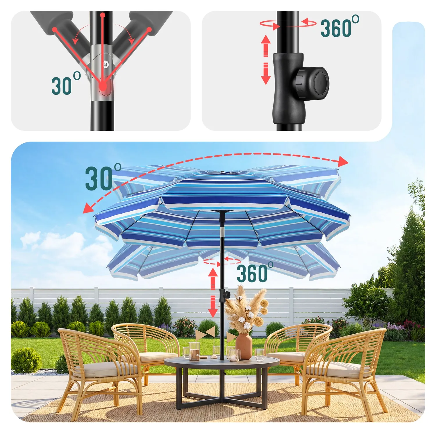 VOUNOT ombrellone spiaggia 2 m blu misto UV50+