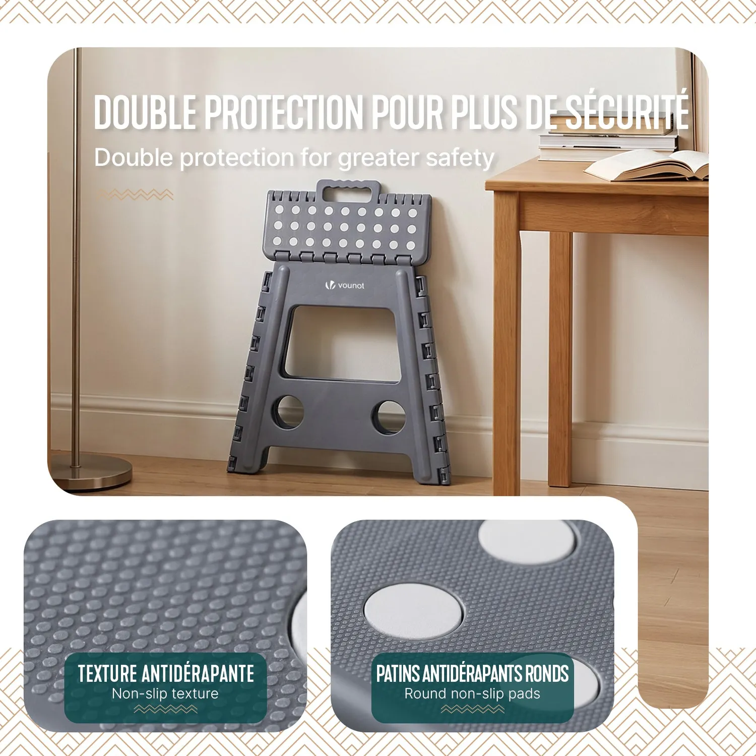 VOUNOT Sgabello Pieghevole Antiscivolo 39x32x40cm Grigio Plastica