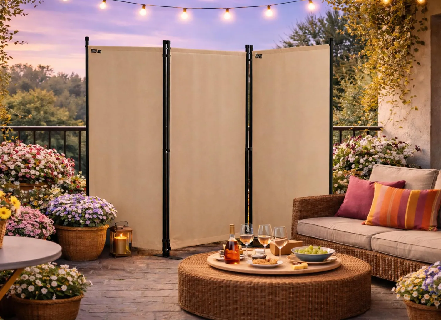 QUICK STAR paravento 3 pannelli 170x165 cm beige da esterno