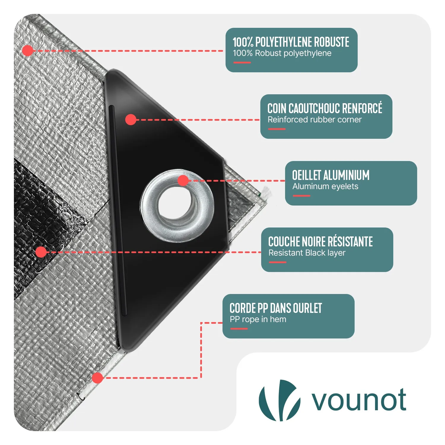VOUNOT Telone Impermeabile 240 g/m² 4x8 m Grigio Nero