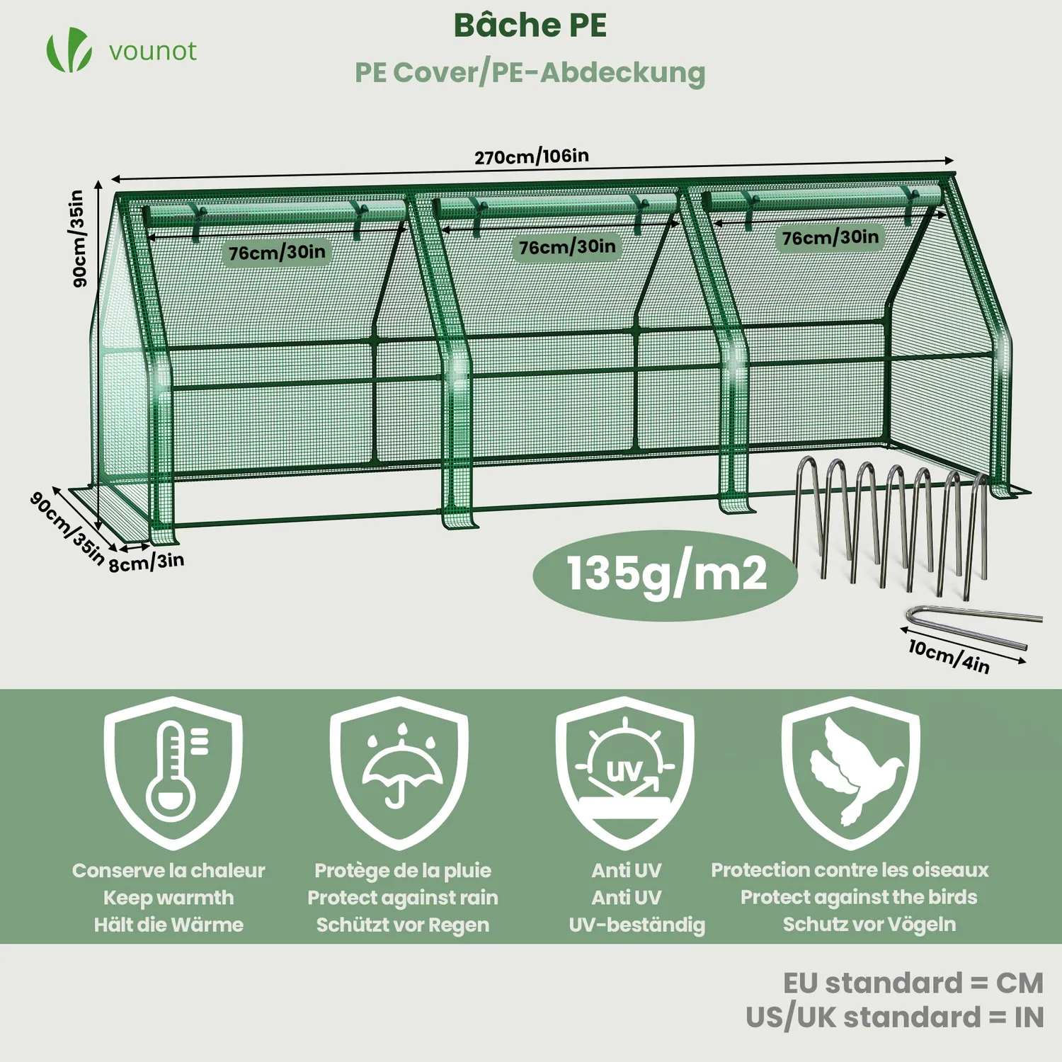 VOUNOT Mini Serra 270x90x90cm Verde 3 Sportelli