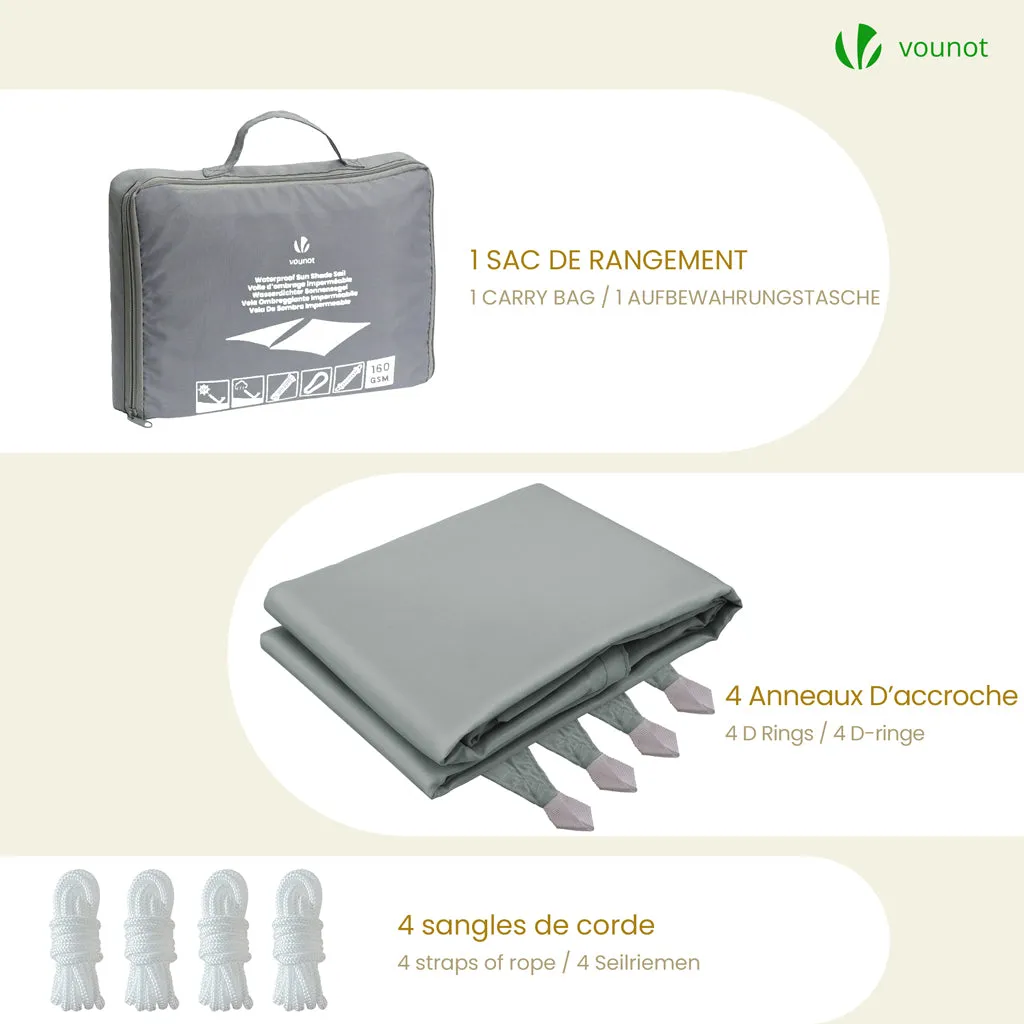 VOUNOT vela ombreggiante 3x4m grigia impermeabile