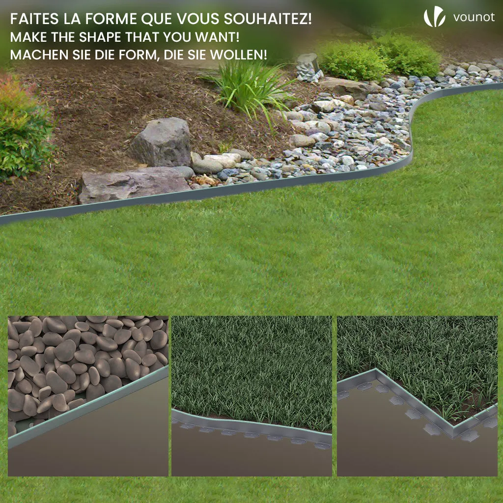 VOUNOT Bordura Giardino Flessibile 20m Grigio Verde con Picchetti