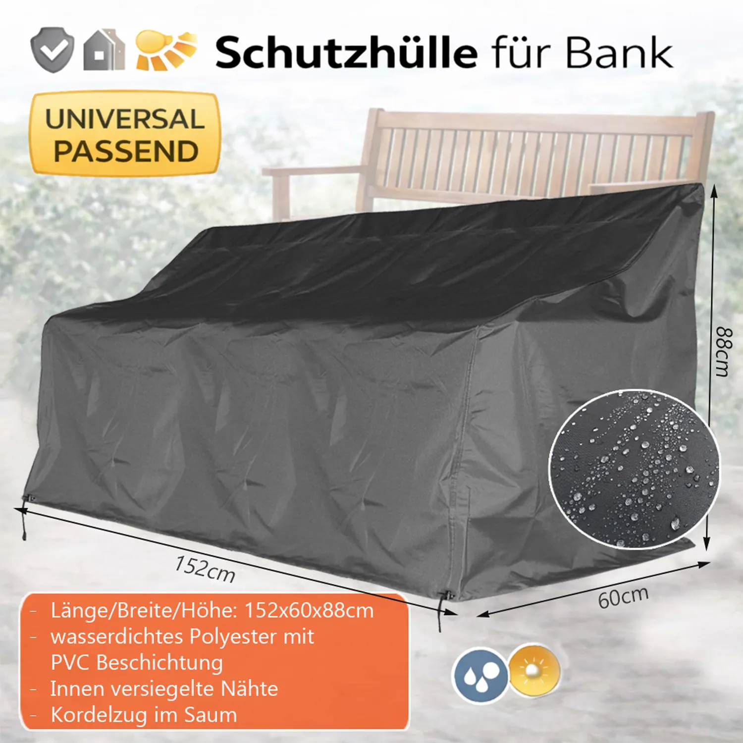QUICK STAR telo copripanca grigio 152x60x88 cm impermeabile