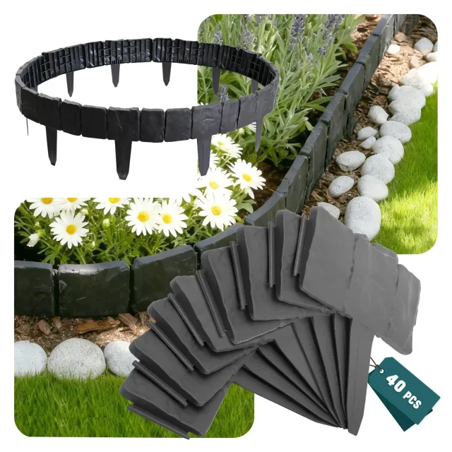Vounot Bordura Giardino Imitazione Pietra 10m Grigia PP
