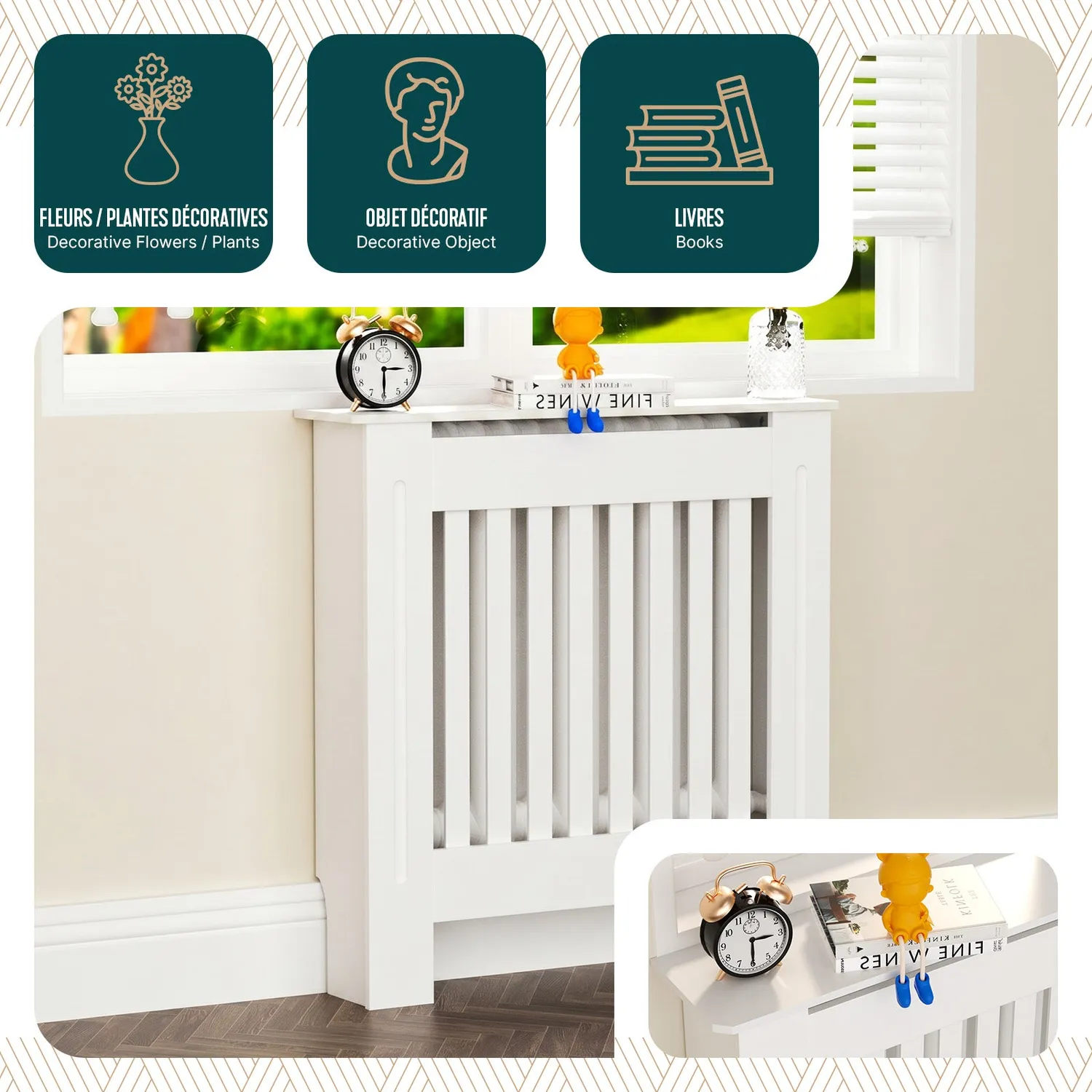 VOUNOT Copritermosifone MDF Bianco 78x19x82 cm a Doghe