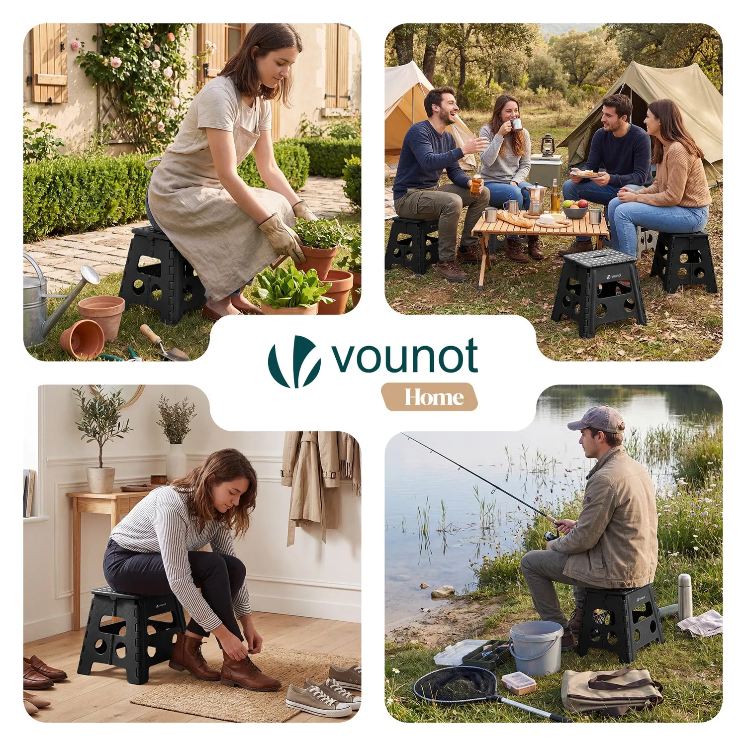 VOUNOT Sgabello Pieghevole Nero 37x30 cm Antiscivolo