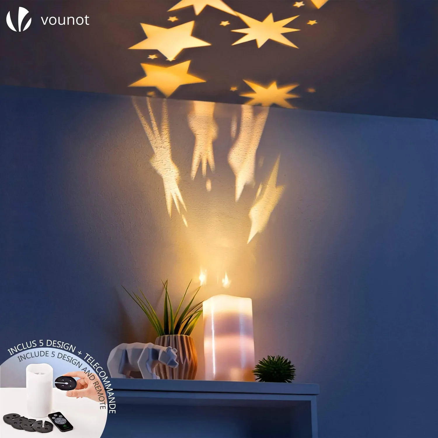 VOUNOT Candela LED proiezione immagini cera 7x14cm