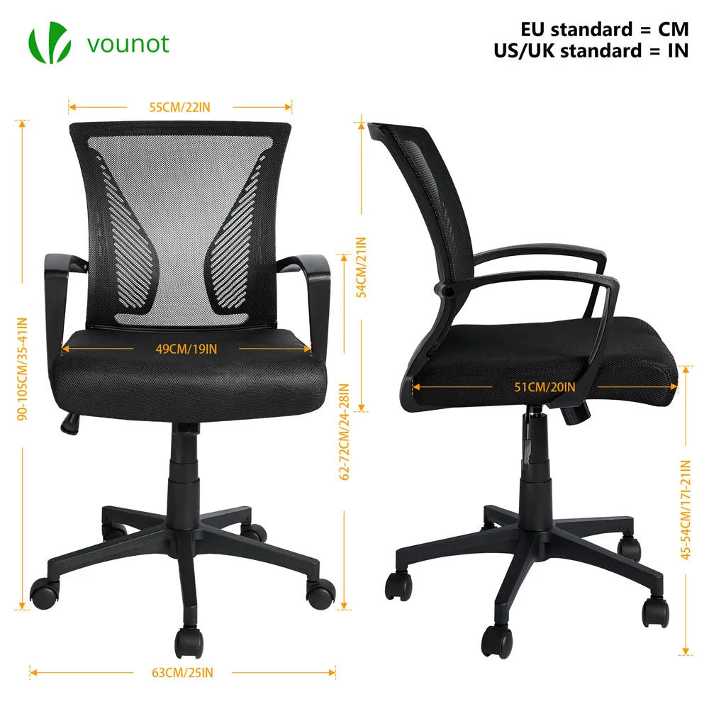 VOUNOT Sedia Ufficio Ergonomica Nera Rete Traspirante