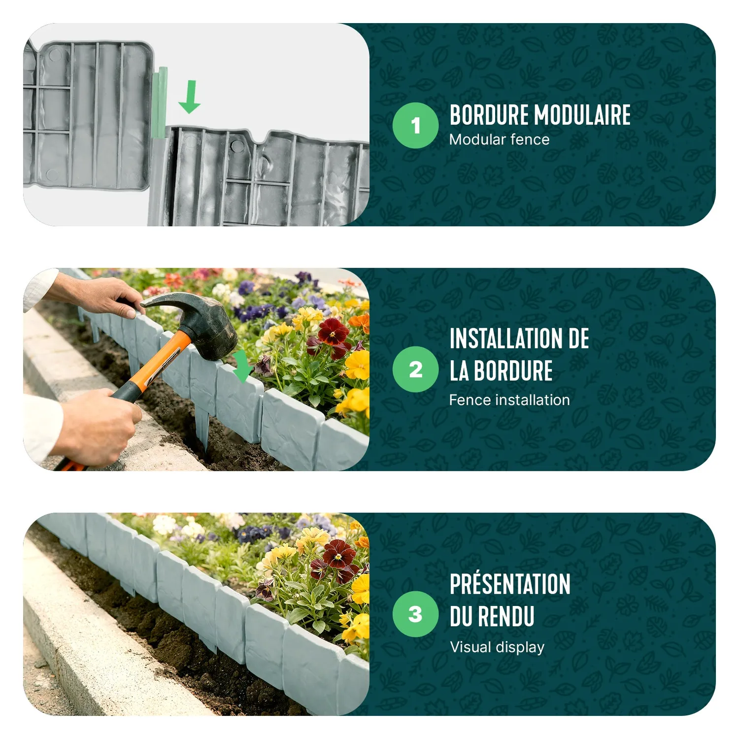 Vounot bordura giardino plastica 10m grigio chiaro pietra