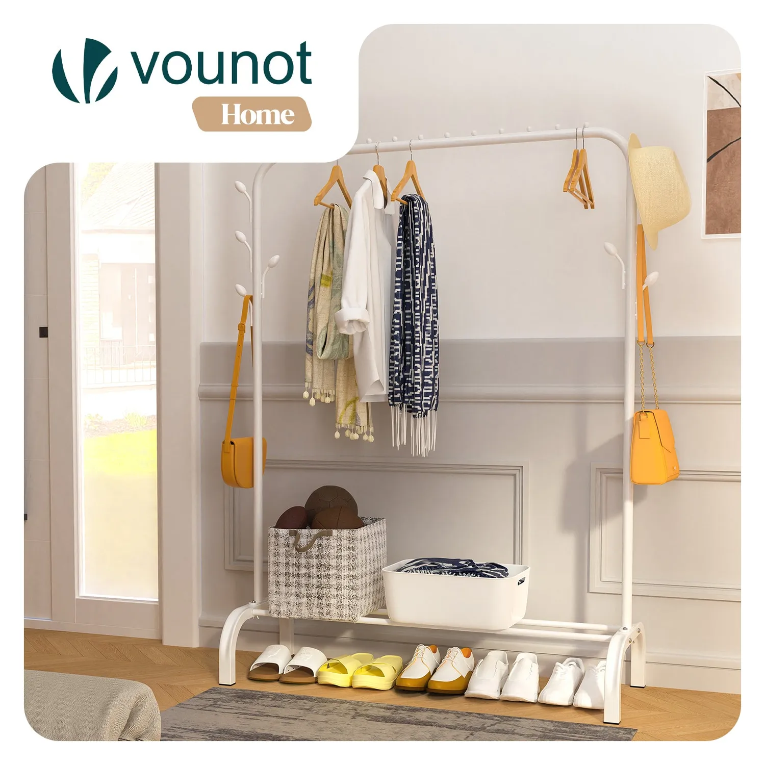 VOUNOT Stender Appendiabiti Bianco 110x41x147cm 25kg
