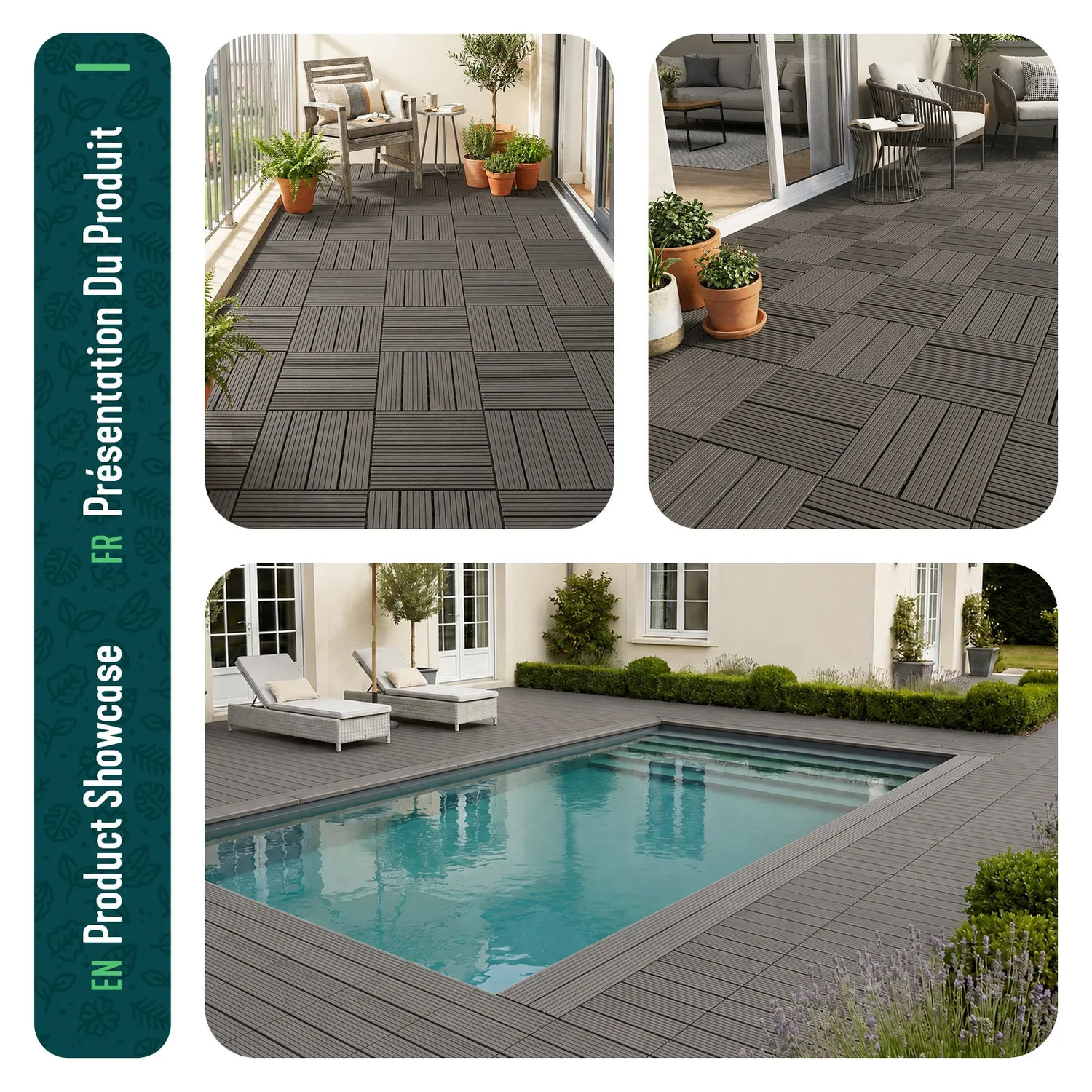 Vounot piastrelle terrazza 30x30 grigio 16 pezzi composito