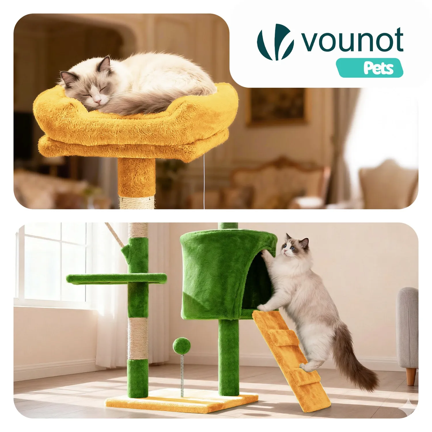 VOUNOT Albero per Gatti 112cm Tiragraffi Verde Arancione