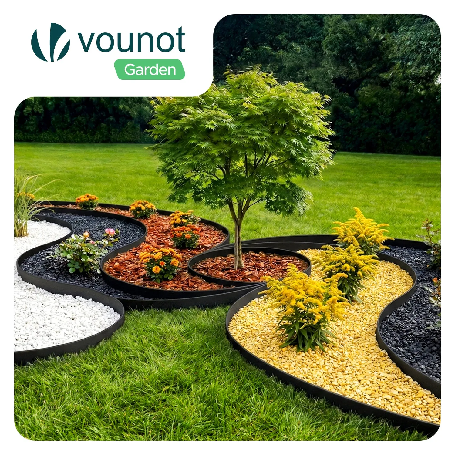 VOUNOT bordura giardino flessibile 10 m nera con picchetti