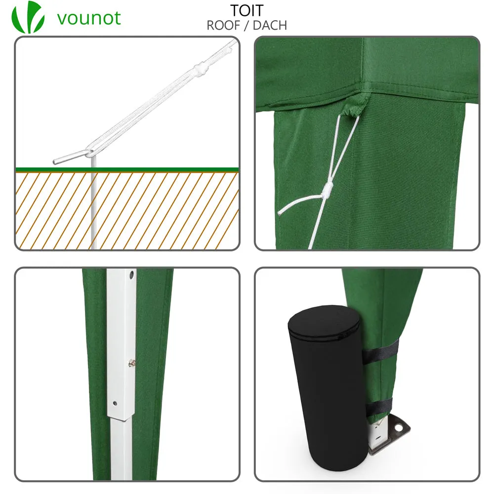 VOUNOT Gazebo Giardino 3x3m Pieghevole Verde con Pareti