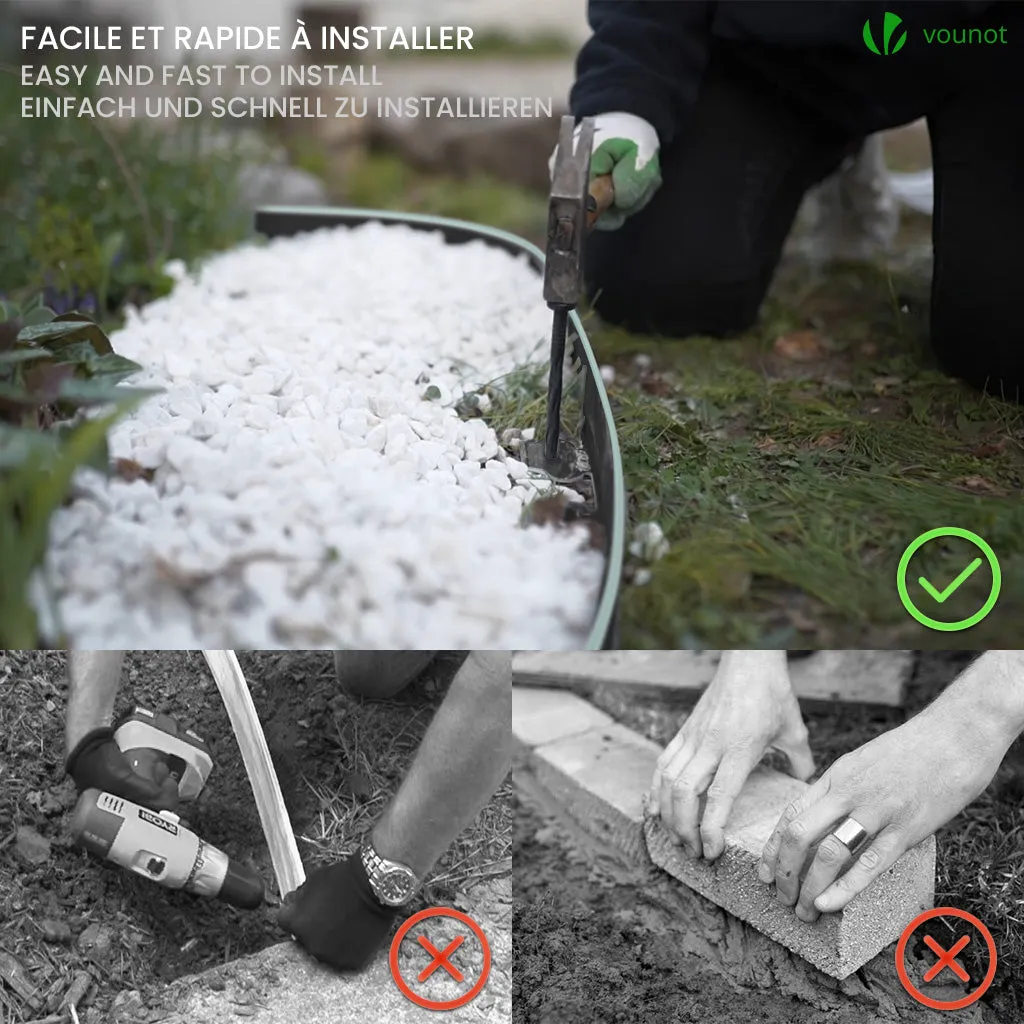 VOUNOT bordura giardino flessibile plastica 20 m nera picchetti
