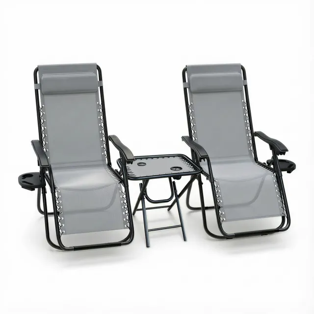 VOUNOT Set 2 Sdraio Textilene Grigie con Tavolino