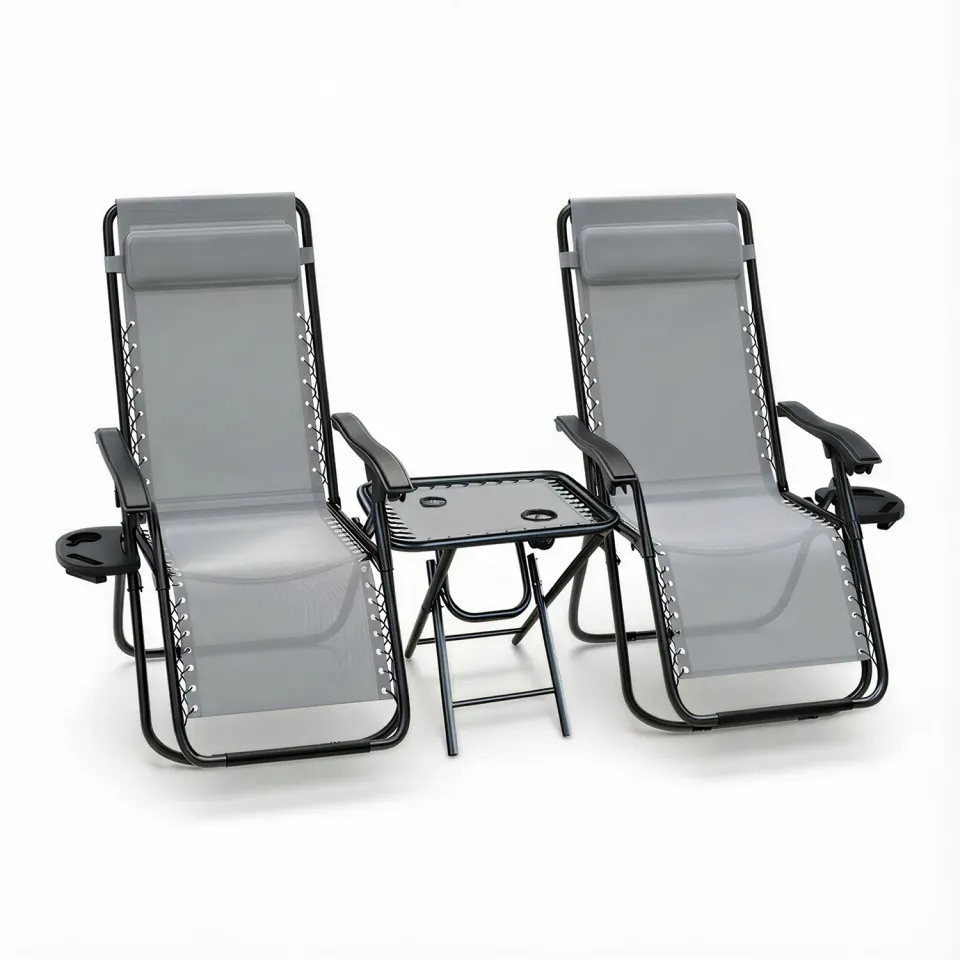 VOUNOT Set 2 Sdraio Textilene Grigie con Tavolino