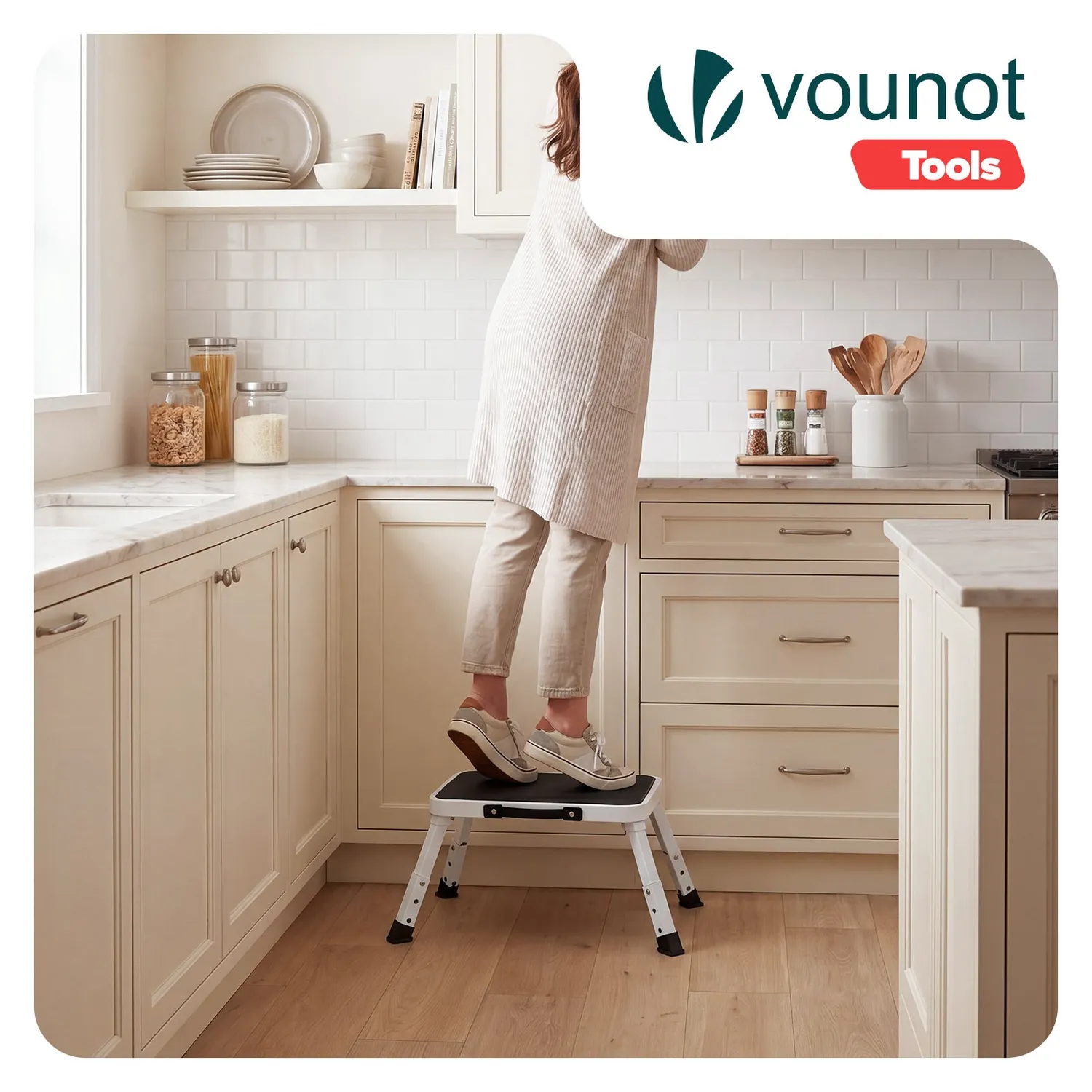Vounot sgabello scaletta pieghevole bianco 3 altezze 150kg