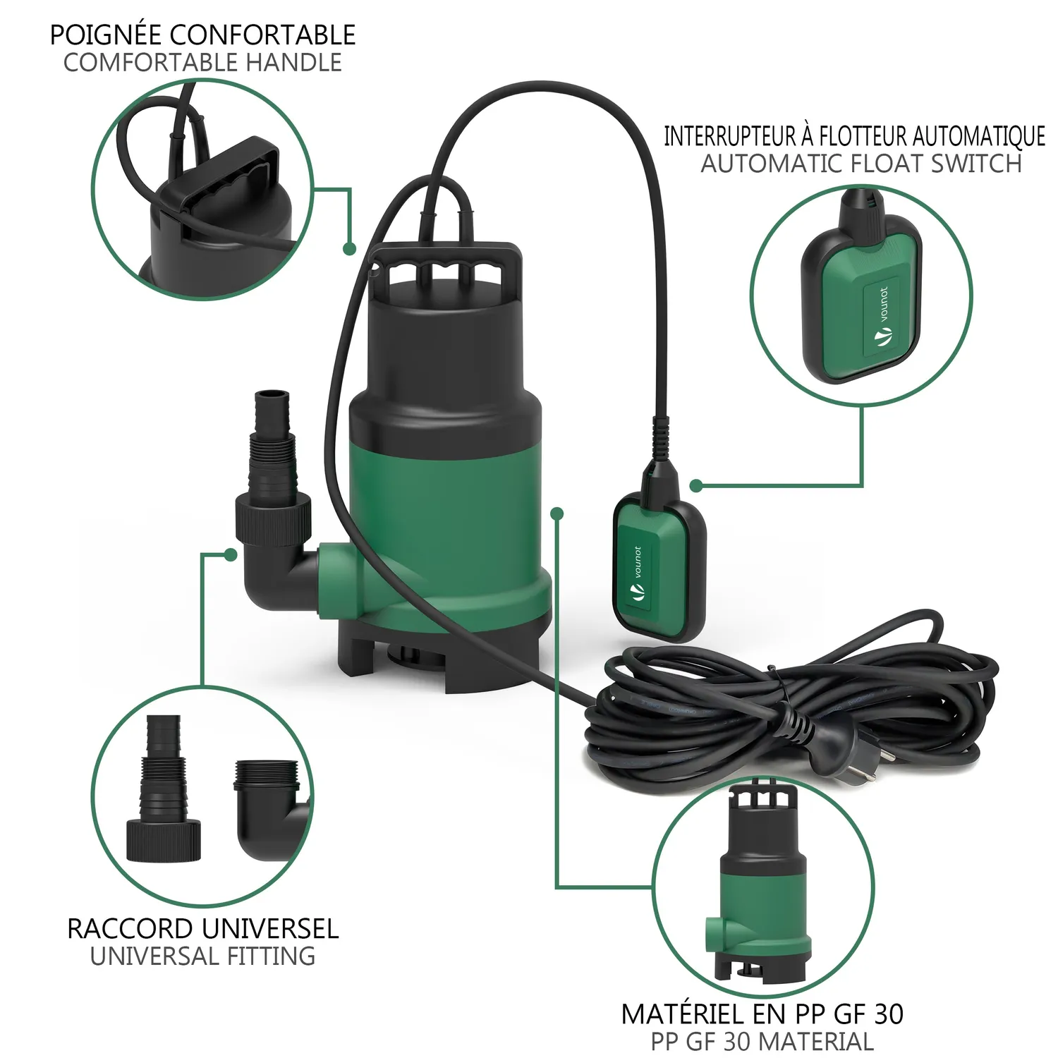 Vounot Pompa Sommersa Acque Sporche 14000 L/h 750W