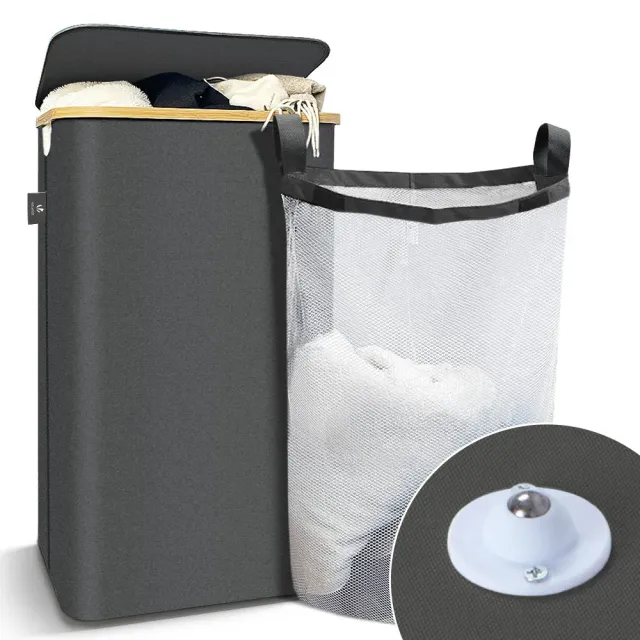 VOUNOT Cesto portabiancheria pieghevole 100 L grigio con ruote