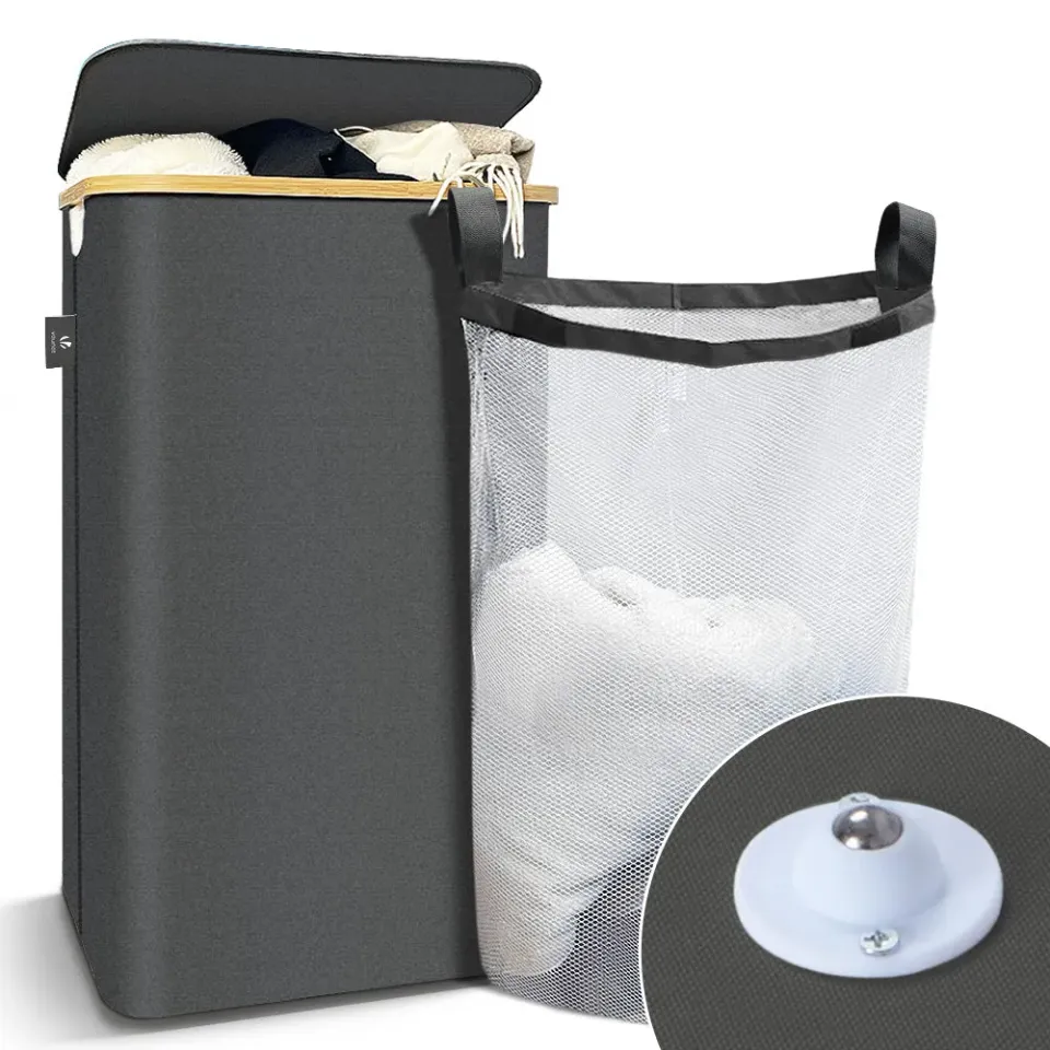 VOUNOT Cesto portabiancheria pieghevole 100 L grigio con ruote
