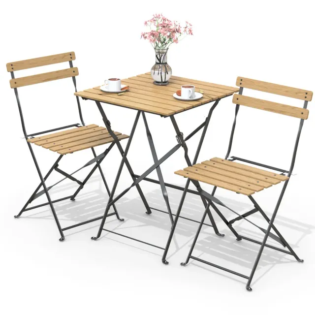 VOUNOT Set Bistrot Pieghevole Tavolo 2 Sedie Legno Esterno