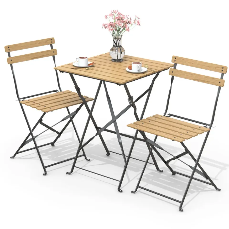 VOUNOT Set Bistrot Pieghevole Tavolo 2 Sedie Legno Esterno