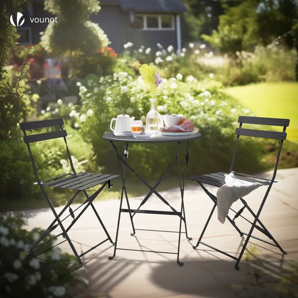 VOUNOT set bistrot 3 pezzi tavolo+2 sedie acciaio grigio pieghevole