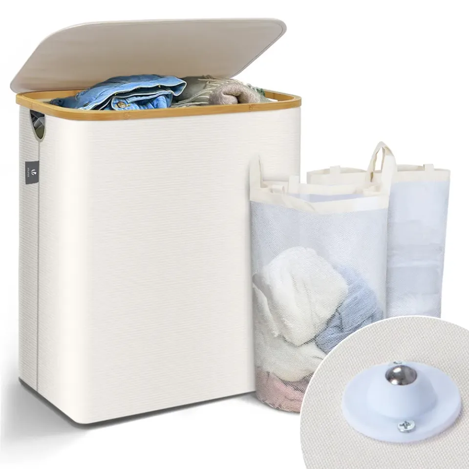 VOUNOT Cesto Portabiancheria Pieghevole Beige 145L in Bambù