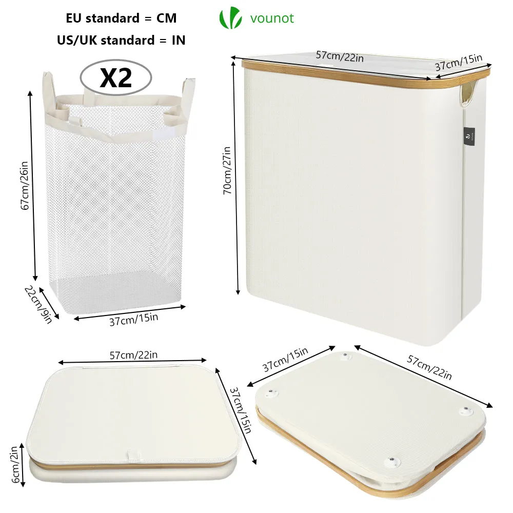VOUNOT Cesto Portabiancheria Pieghevole Beige 145L in Bambù