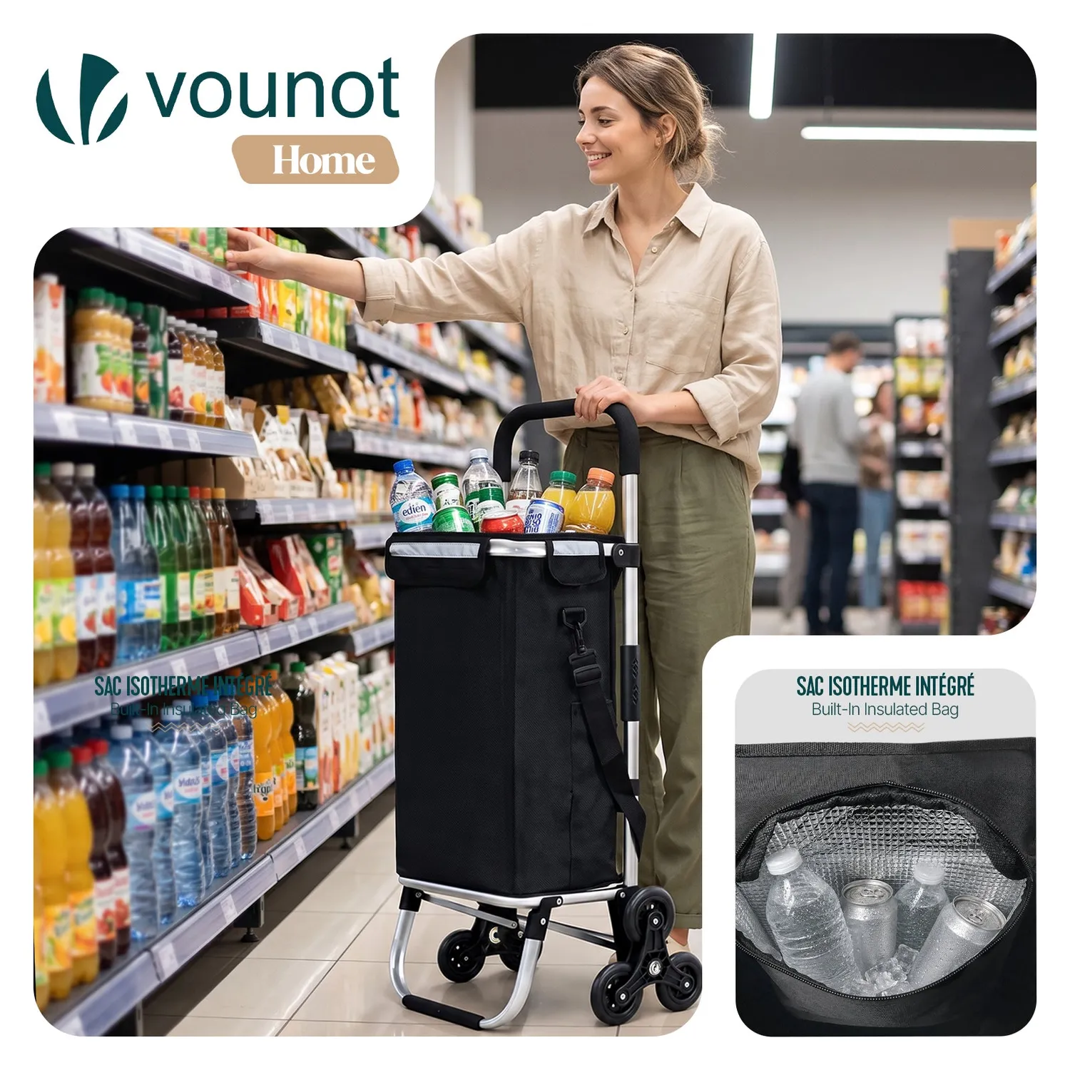 VOUNOT Carrello Spesa Pieghevole Saliscale Nero 58 L