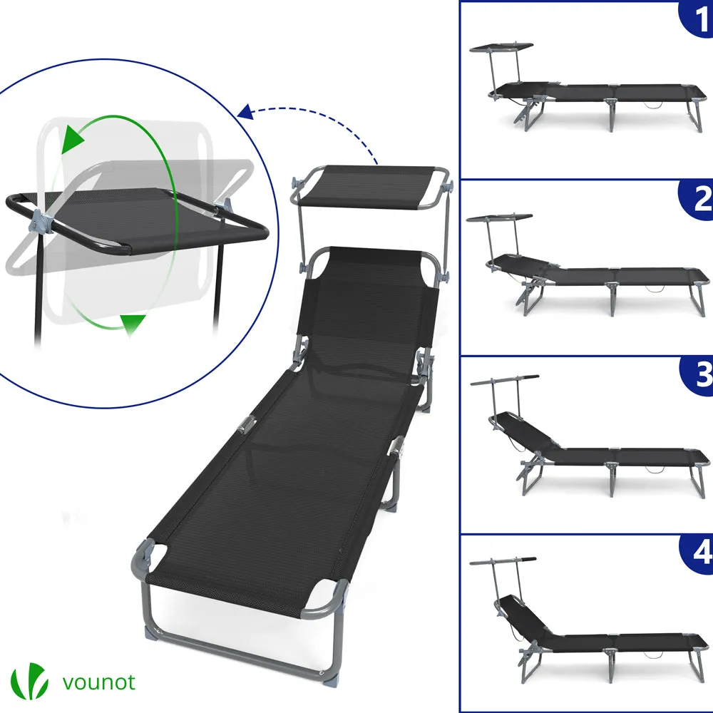 Vounot lettino prendisole Textilene nero set 2 pezzi