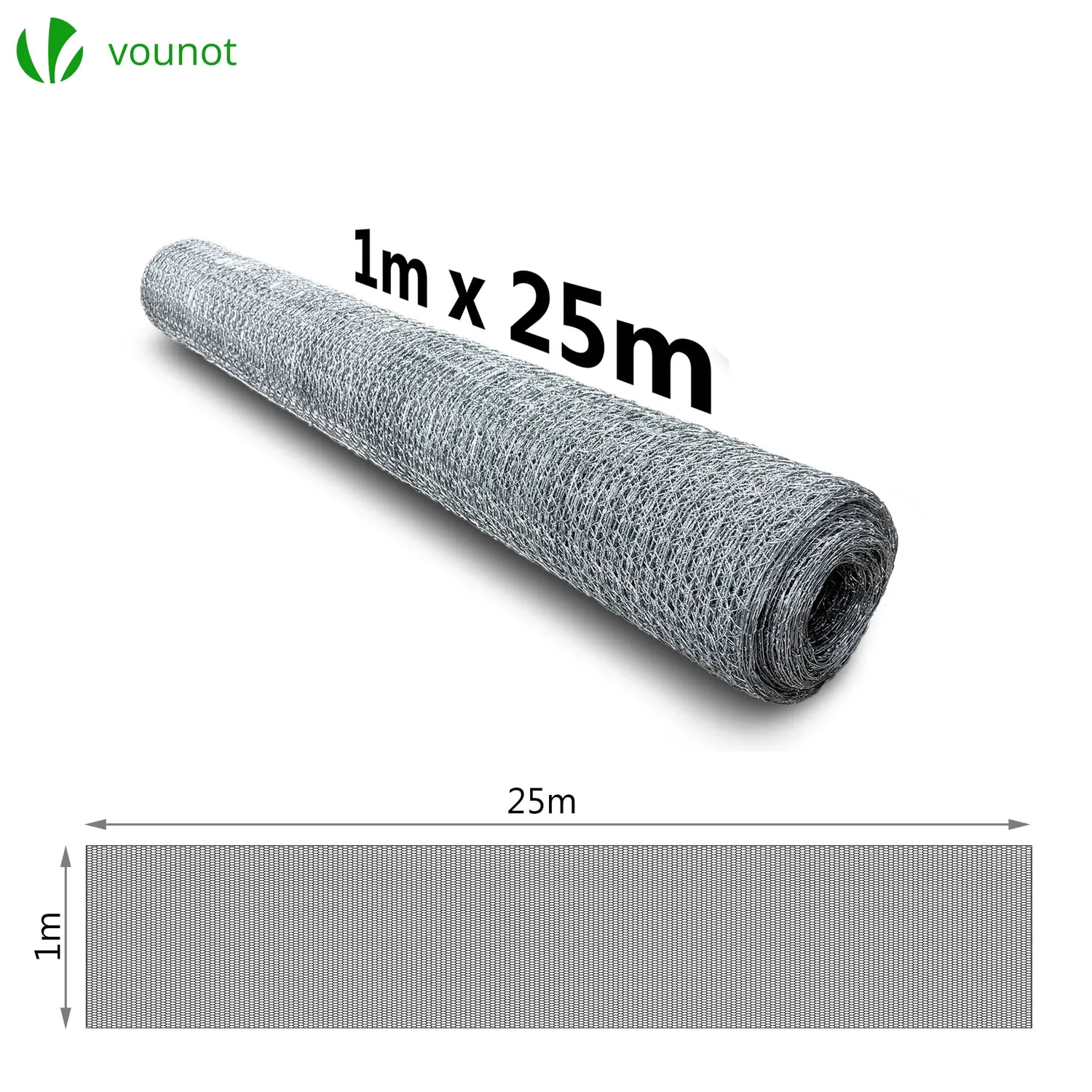 Vounot Rete Pollaio Zincata Maglia 13mm 1x25m