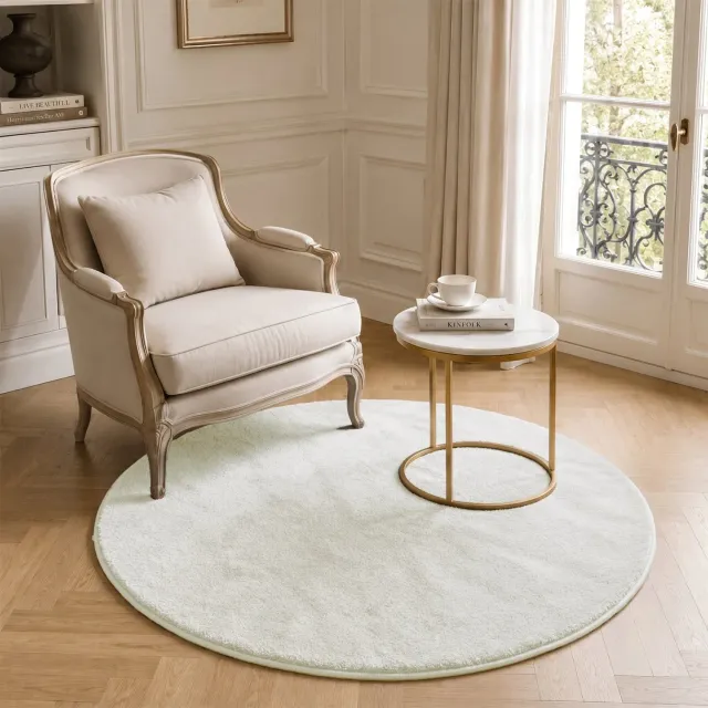 VOUNOT Tappeto Rotondo Pelo Raso 120cm Crema