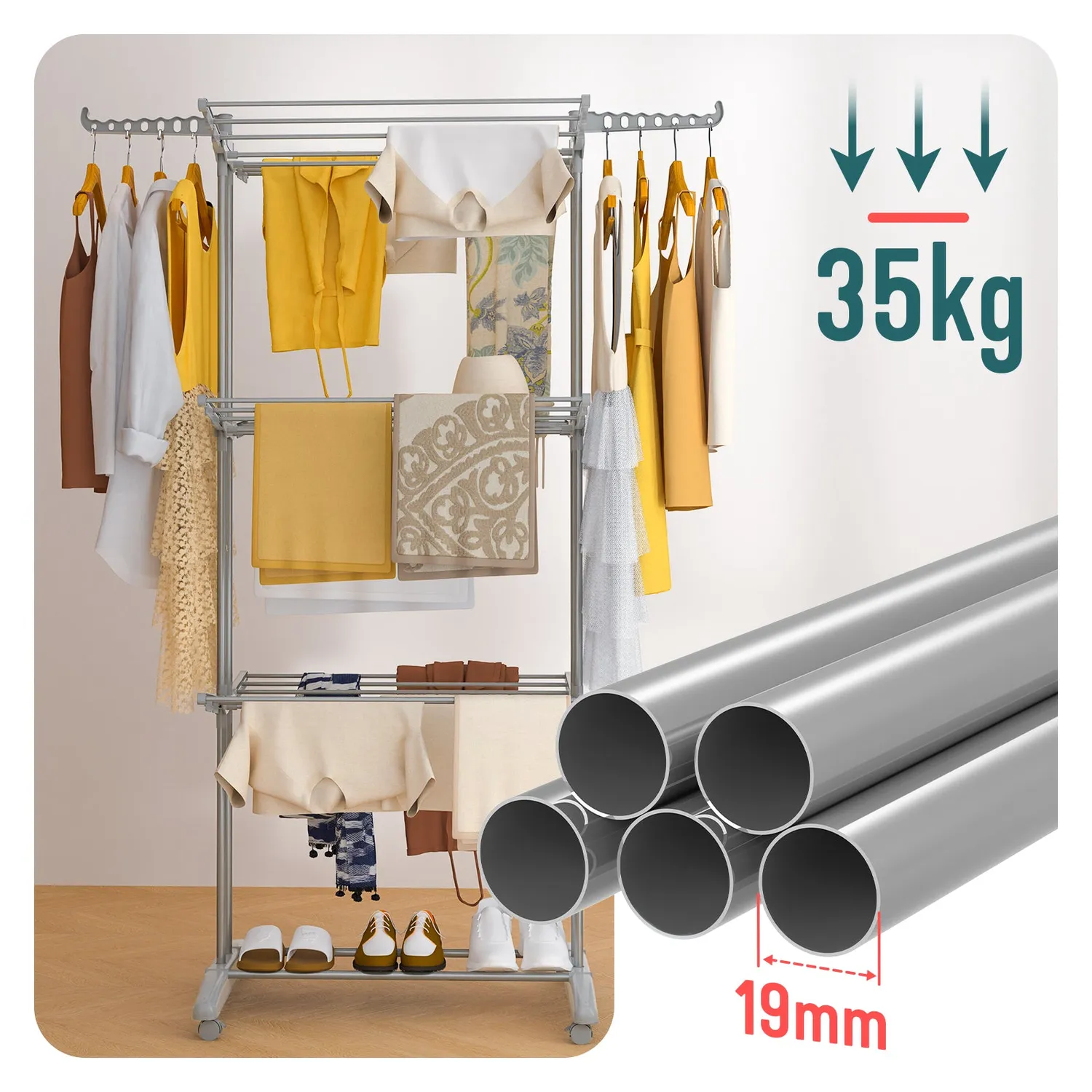Vounot stendibiancheria verticale 4 ripiani grigio 125x62 cm