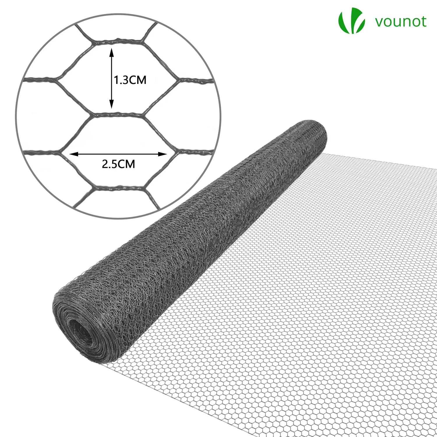 VOUNOT Rete Pollaio PVC Grigia 1x25 m Maglia 13 mm