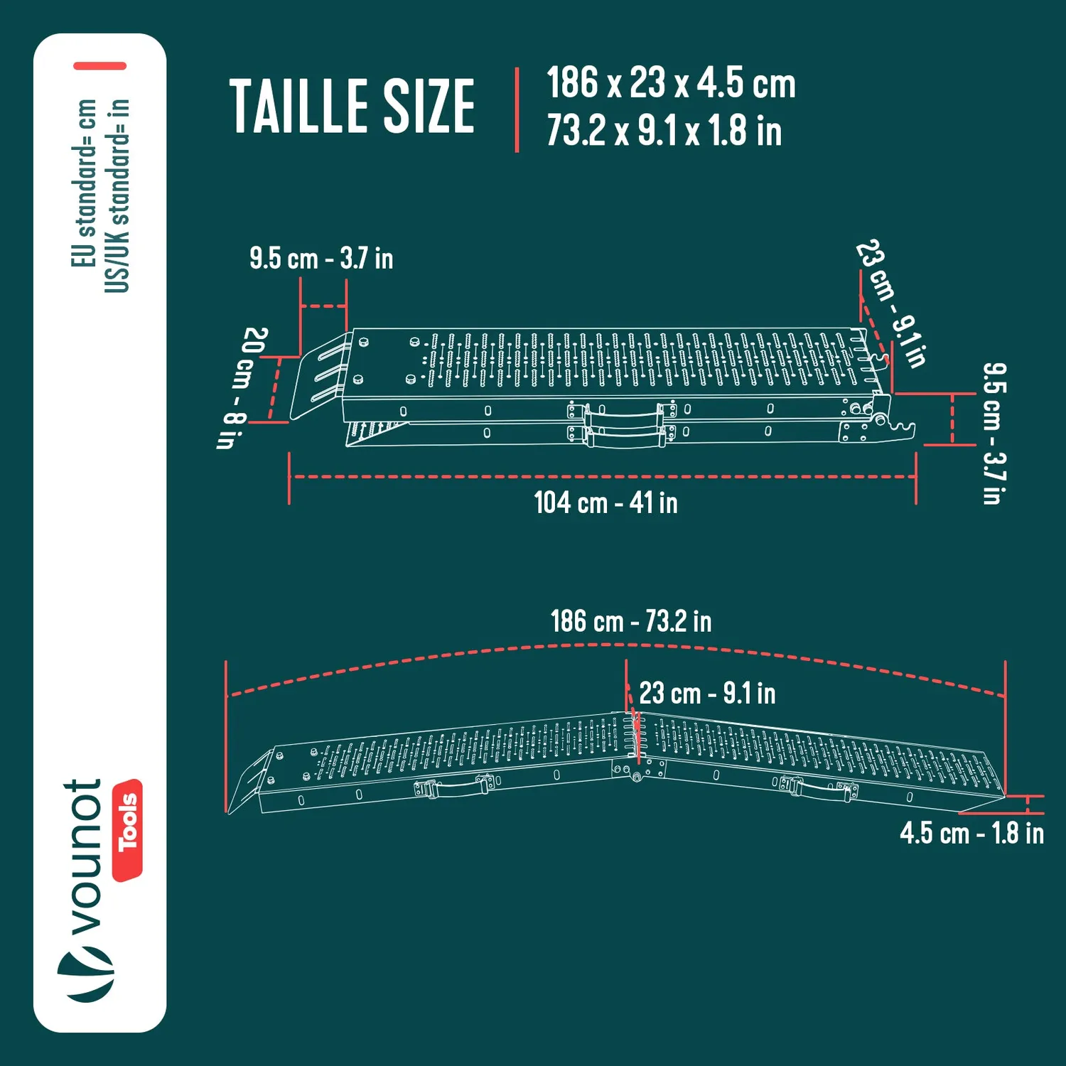 VOUNOT Rampe Carico Pieghevoli 186cm Acciaio 2 Pezzi