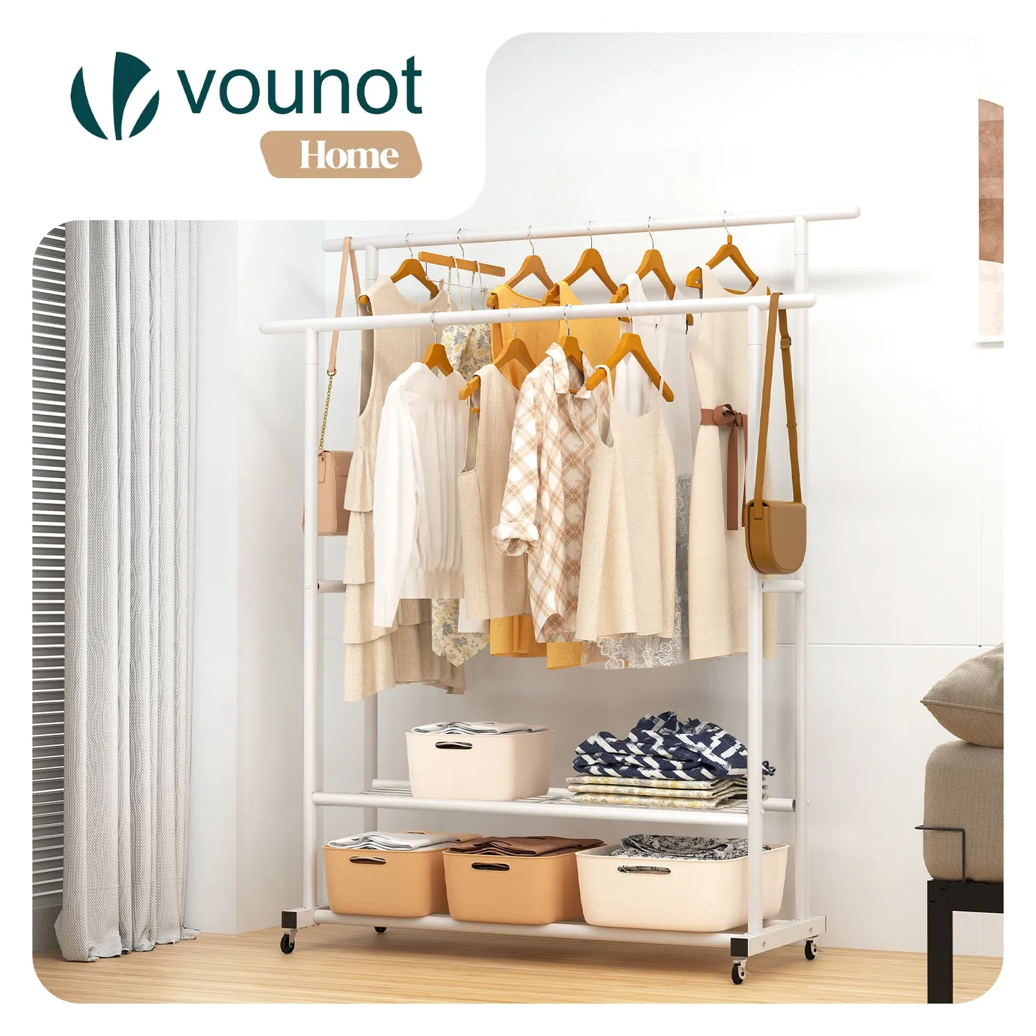 Vounot stender abiti doppio bianco ruote 121x40x147 cm