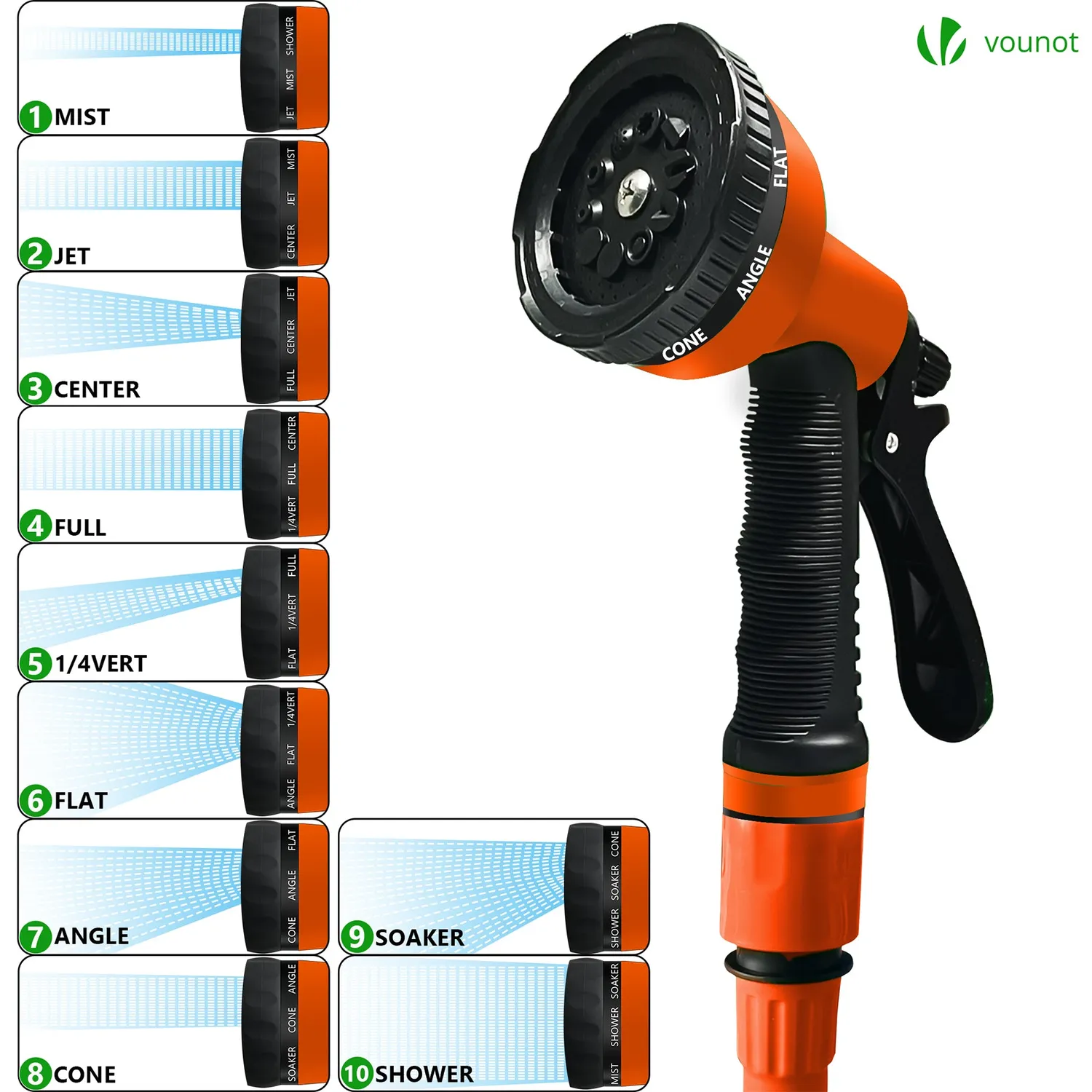 VOUNOT Tubo Giardino Estensibile 30m Arancione