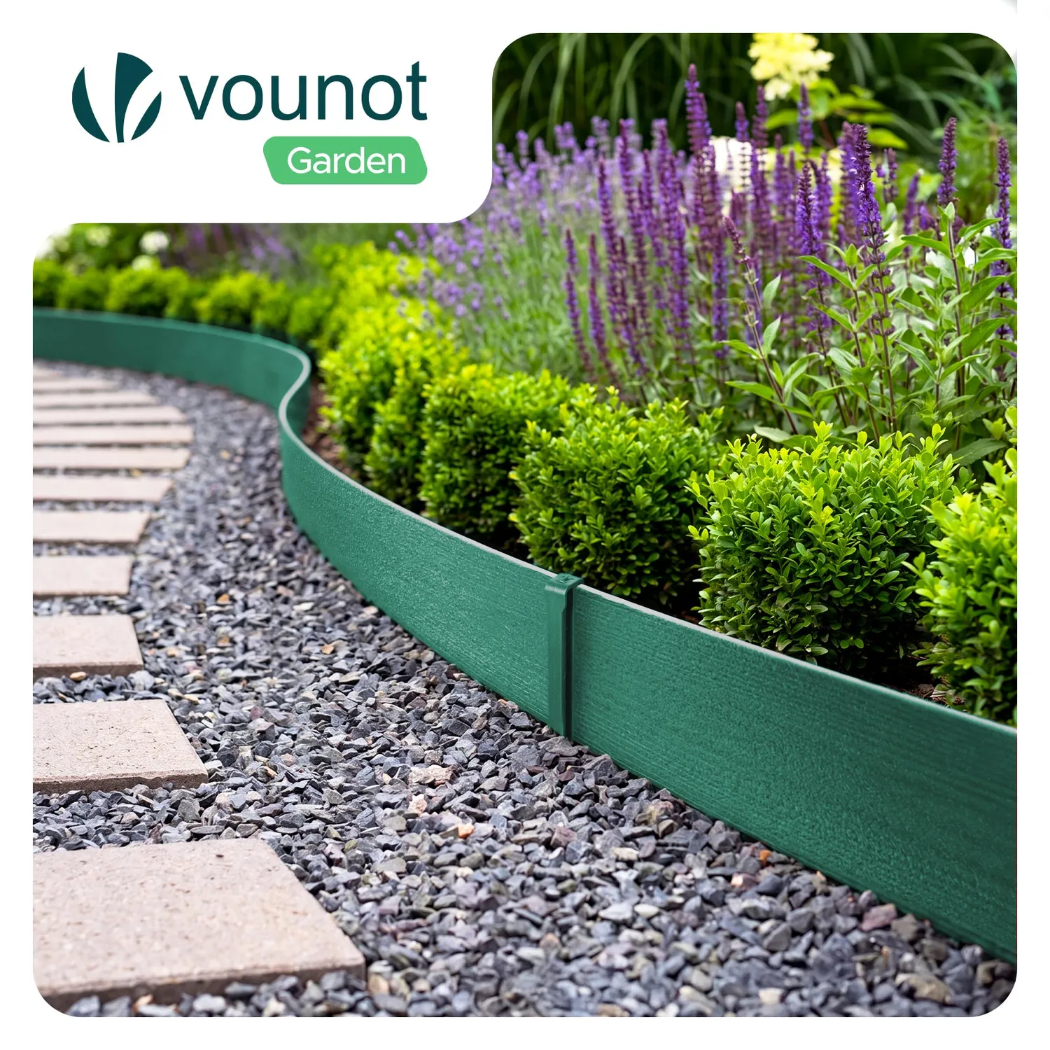 Vounot bordura giardino flessibile 10 m verde con picchetti