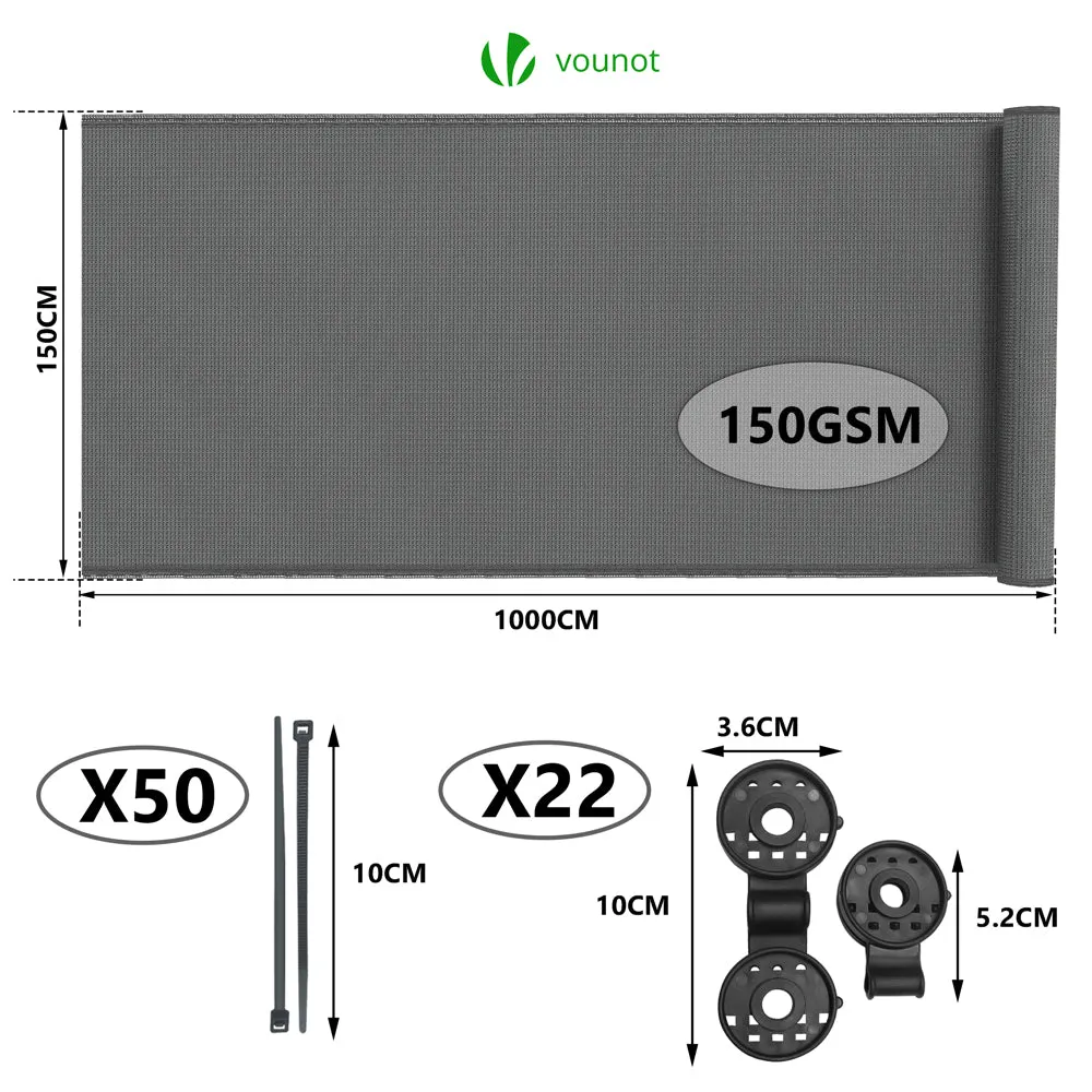 Vounot telo frangivista HDPE 150 g 1,5x10 m grigio oscurante