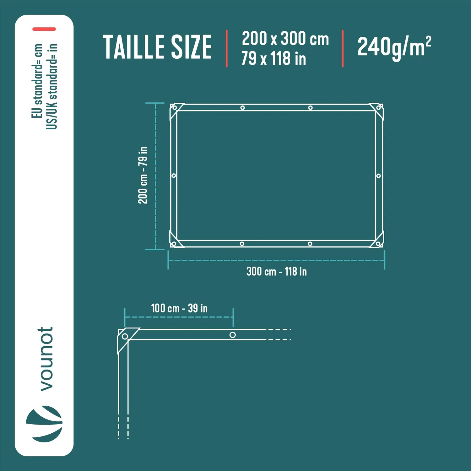 Vounot Telone Impermeabile PE 240g 2x3m Bianco Rinforzato