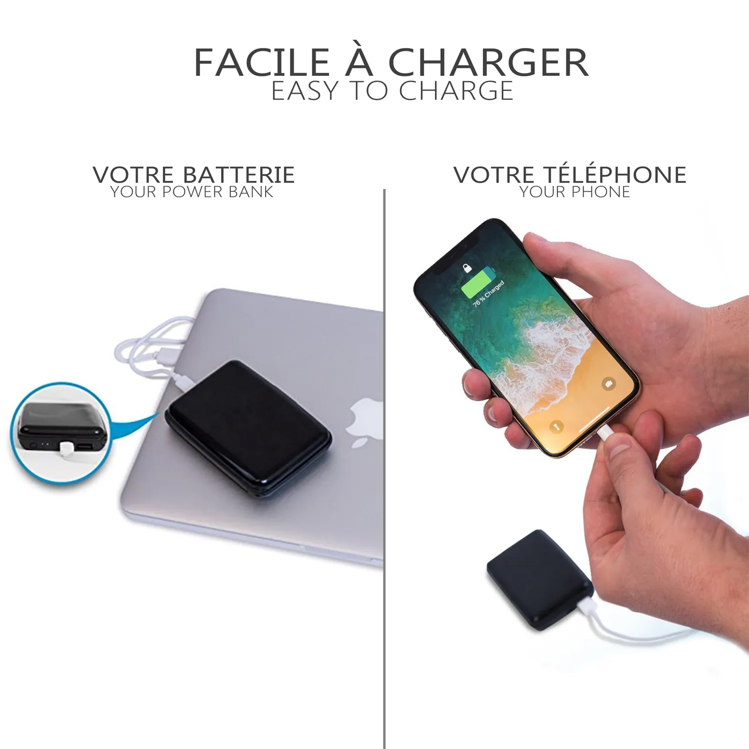 Vounot portafoglio alluminio RFID argento con power bank