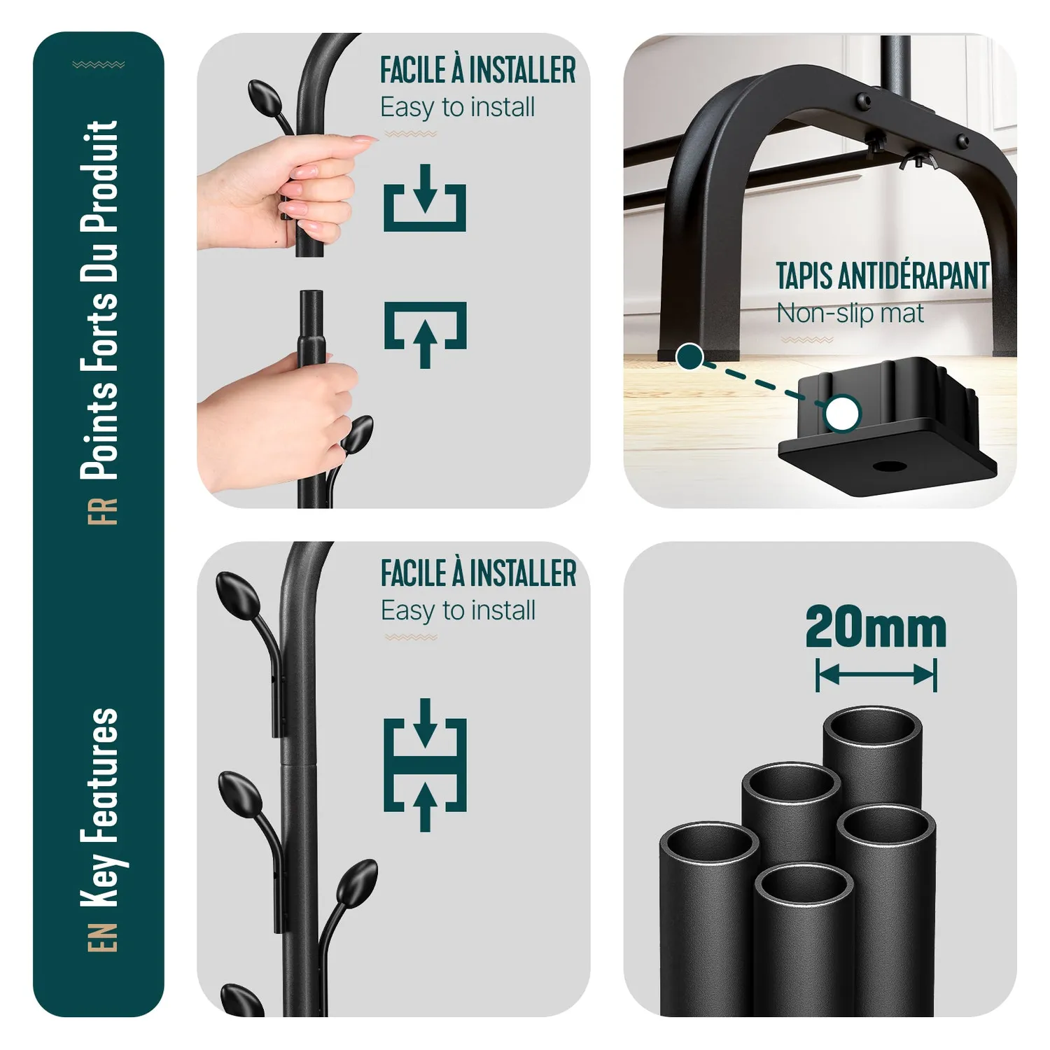 VOUNOT Stender Appendiabiti 110x41x147cm Nero 25kg