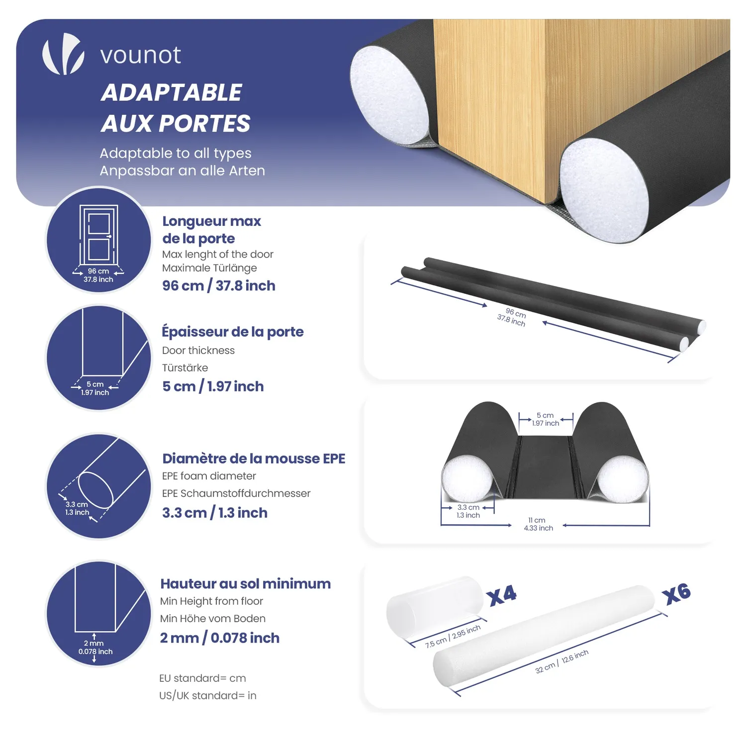 VOUNOT Paraspifferi Porta 96cm Nero 2 Pezzi
