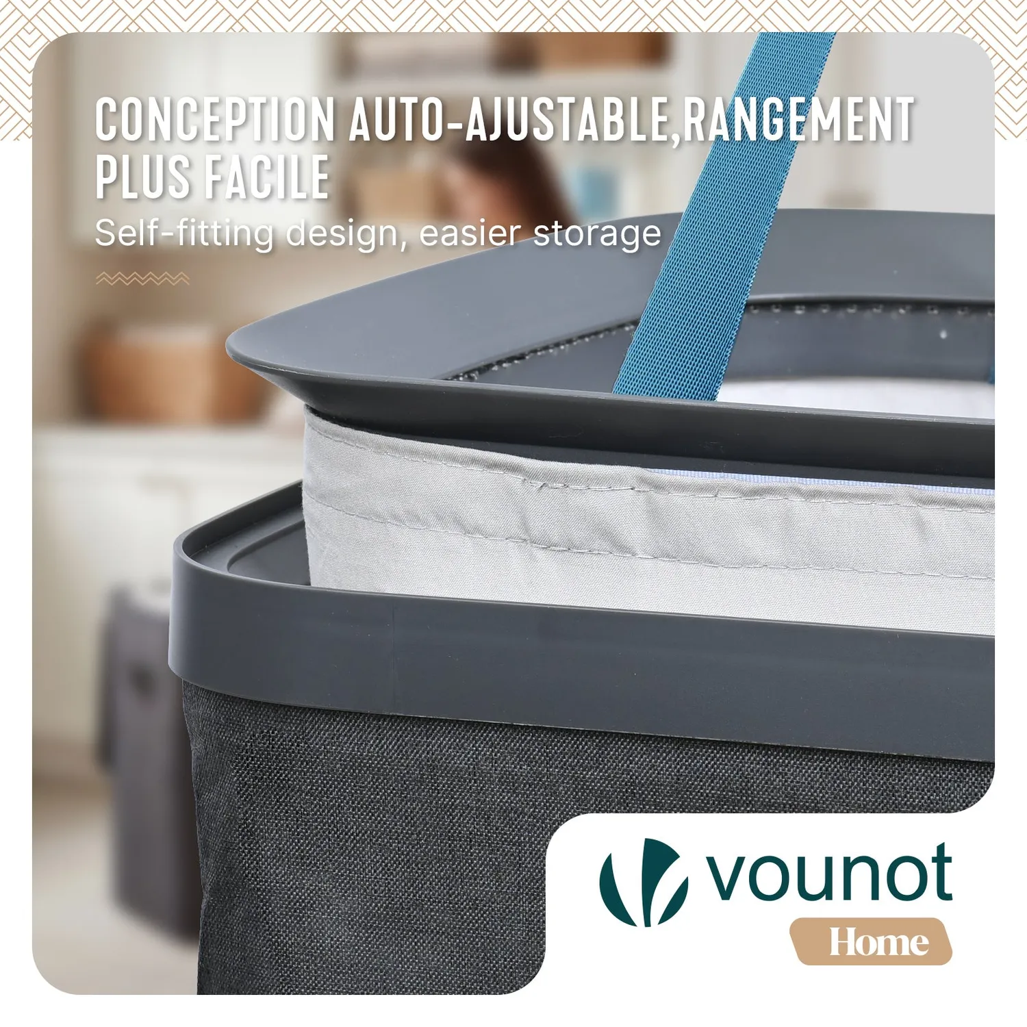 VOUNOT Cesto Portabiancheria 90L Antracite con Coperchio